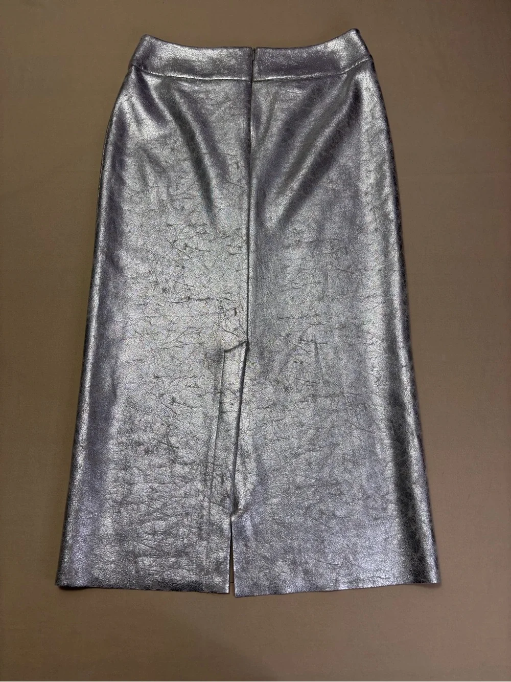Zara Metallic Silver Midi Pencil Skirt Women's Size Small